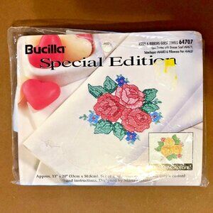 Bucilla Special Edition Roses & Ribbons Guest Towels Stamped Cross Stitch Kit